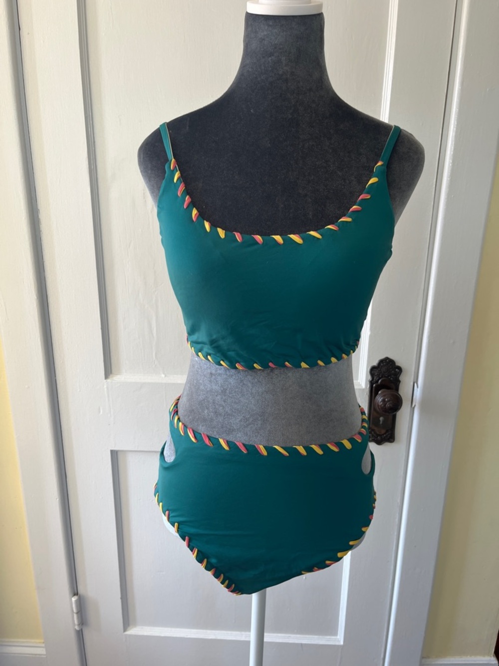 Becca Green  High Waisted Bikini with Pink and Yellow Trim